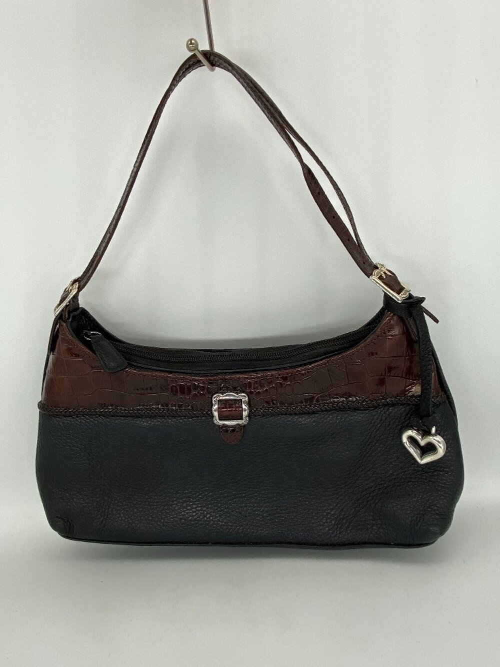 Brighton Leather Shoulder Bag Purse C175285 Black Brown Adjustable Strap Classic